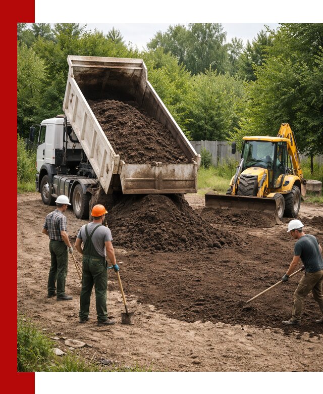 Доставка и укладка грунта для выравнивания участка в Обнинске