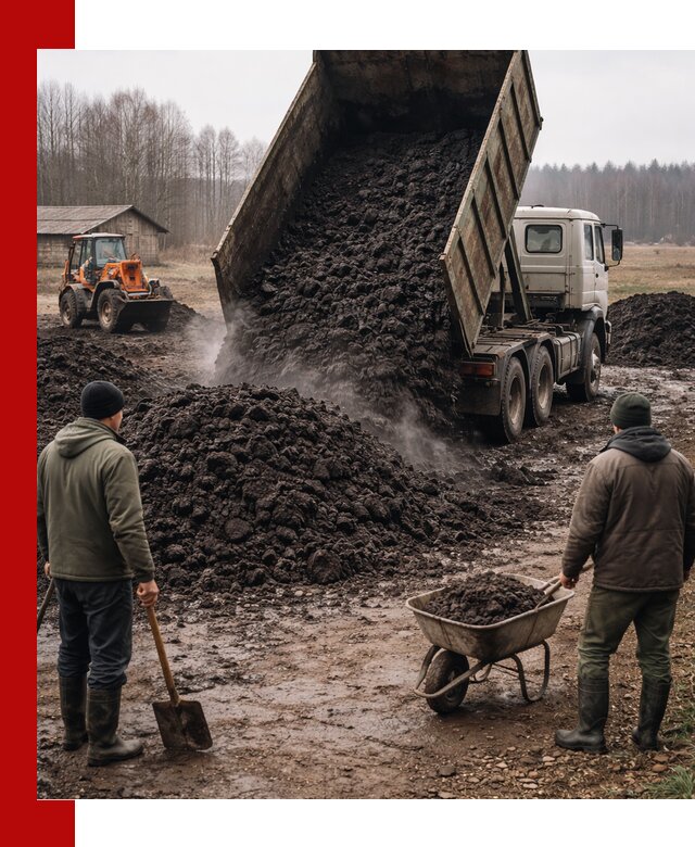 Доставка низинного торфа с разгрузкой и доставкой в Обнинске