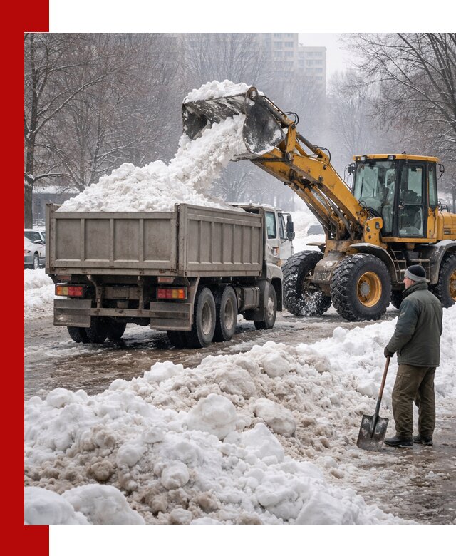 Вывоз снега грузовой техникой в Обнинске оперативно и чисто
