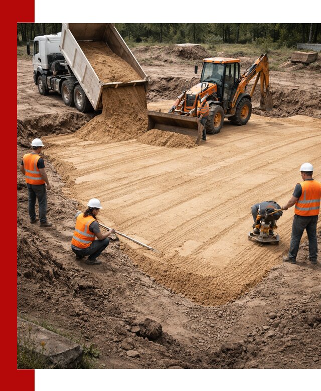 Устройство песчаной подушки для фундаментов и дорог в Обнинске